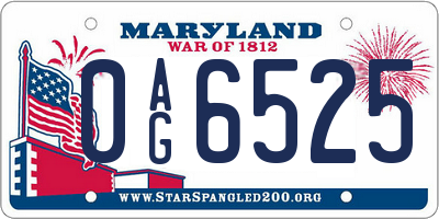 MD license plate 0AG6525