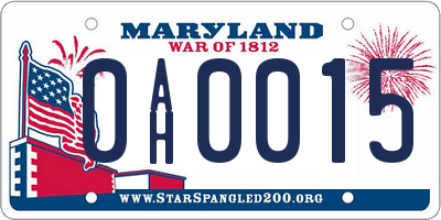 MD license plate 0AH0015