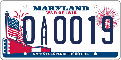 MD license plate 0AH0019