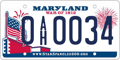 MD license plate 0AH0034