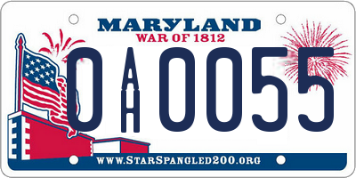 MD license plate 0AH0055