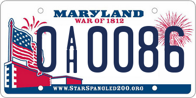 MD license plate 0AH0086
