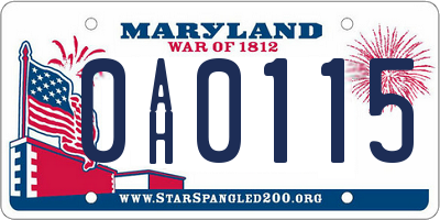 MD license plate 0AH0115