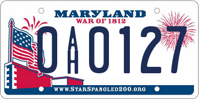 MD license plate 0AH0127