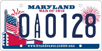 MD license plate 0AH0128