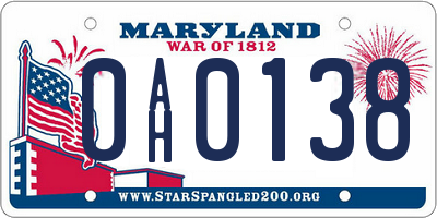 MD license plate 0AH0138