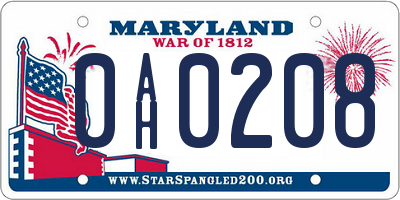 MD license plate 0AH0208