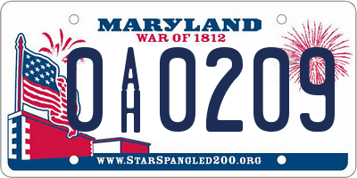 MD license plate 0AH0209