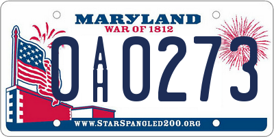 MD license plate 0AH0273