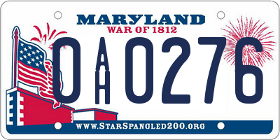 MD license plate 0AH0276