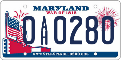 MD license plate 0AH0280