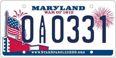MD license plate 0AH0331