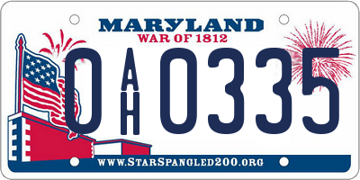 MD license plate 0AH0335