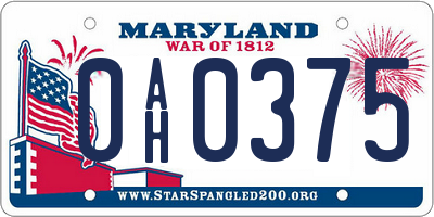 MD license plate 0AH0375