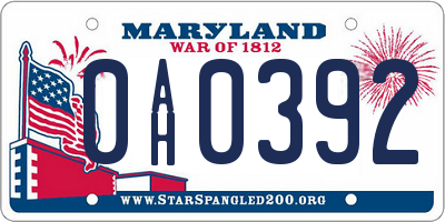 MD license plate 0AH0392