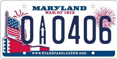 MD license plate 0AH0406