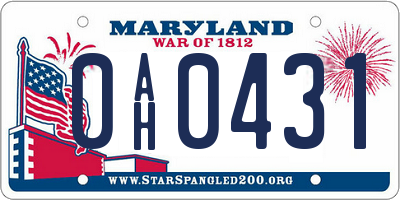 MD license plate 0AH0431