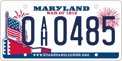 MD license plate 0AH0485