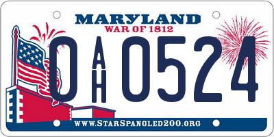MD license plate 0AH0524