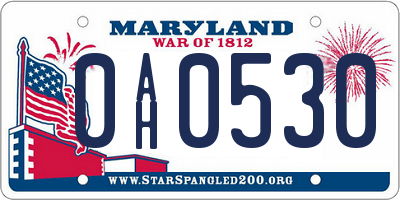MD license plate 0AH0530