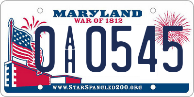 MD license plate 0AH0545