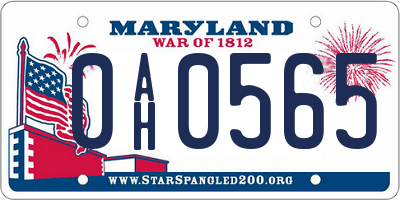 MD license plate 0AH0565