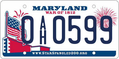 MD license plate 0AH0599
