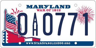 MD license plate 0AH0771