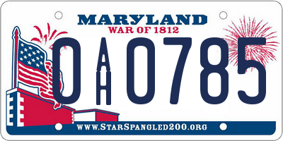 MD license plate 0AH0785