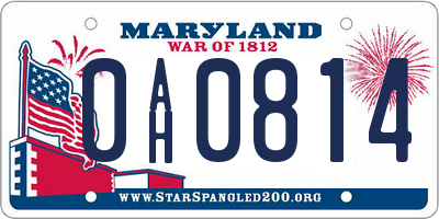 MD license plate 0AH0814