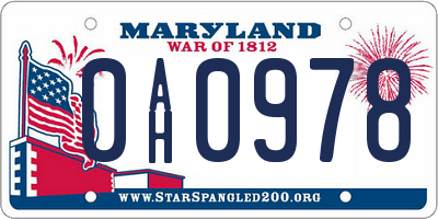 MD license plate 0AH0978