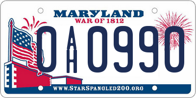 MD license plate 0AH0990
