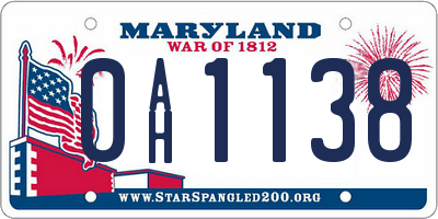 MD license plate 0AH1138