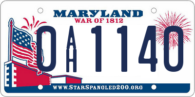 MD license plate 0AH1140