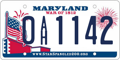 MD license plate 0AH1142