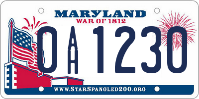 MD license plate 0AH1230