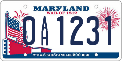 MD license plate 0AH1231