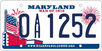 MD license plate 0AH1252