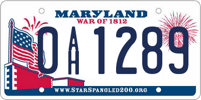 MD license plate 0AH1289