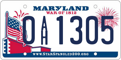 MD license plate 0AH1305