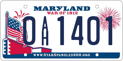 MD license plate 0AH1401