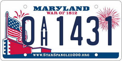 MD license plate 0AH1431