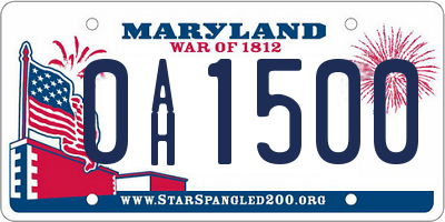MD license plate 0AH1500