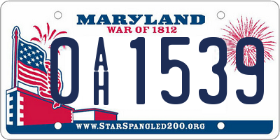 MD license plate 0AH1539