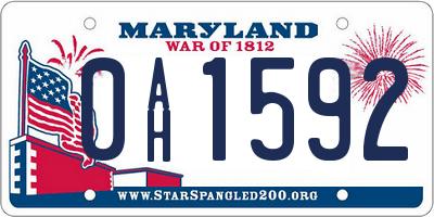 MD license plate 0AH1592
