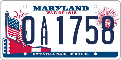 MD license plate 0AH1758