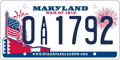 MD license plate 0AH1792