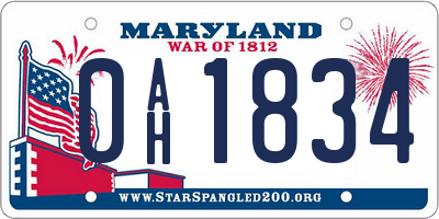 MD license plate 0AH1834