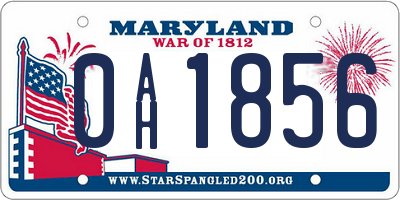 MD license plate 0AH1856