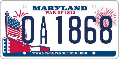 MD license plate 0AH1868